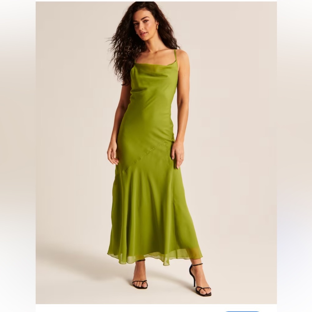 New! Abercrombie & Fitch green satin cowl neck midi slip dress 23811 - Picture 2 of 13